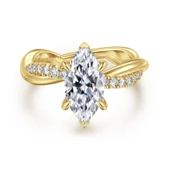 Clearance Gabriel & Co. Panelope - 14K Yellow Gold Twisted Marquise Shape Diamond Engagement Ring