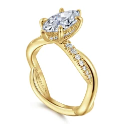 Clearance Gabriel & Co. Panelope - 14K Yellow Gold Twisted Marquise Shape Diamond Engagement Ring
