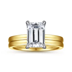 Clearance Gabriel & Co. Paula - 14K White-Yellow Gold Emerald Cut Diamond Engagement Ring