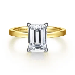Clearance Gabriel & Co. Paula - 14K White-Yellow Gold Emerald Cut Diamond Engagement Ring