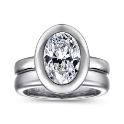 Best Gabriel & Co. Pauline - 14K White Gold Bezel Set Oval Diamond Engagement Ring