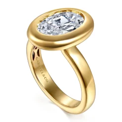Best Gabriel & Co. Pauline - 14K Yellow Gold Bezel Set Oval Diamond Engagement Ring