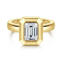 Discount Gabriel & Co. Pauline - 14K Yellow Gold Bezel Set Emerald Cut Diamond Engagement Ring