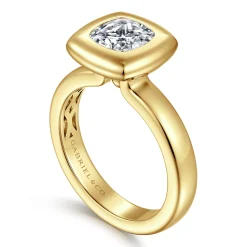 Discount Gabriel & Co. Pauline - 14K Yellow Gold Bezel Set Cushion Cut Diamond Engagement Ring
