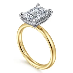 Sale Gabriel & Co. Peace - 14K Yellow-White Gold Emerald Cut Diamond Engagement Ring
