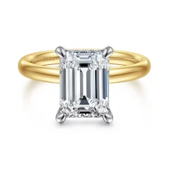 Sale Gabriel & Co. Peace - 14K Yellow-White Gold Emerald Cut Diamond Engagement Ring