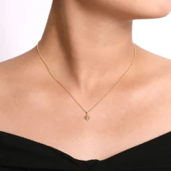Best Gabriel & Co. Pendant Necklace Starburst 14K Yellow Gold Diamond 0.04ct