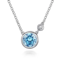 Best Gabriel & Co. Pendant Necklace 925 Sterling Silver Diamond and Blue Topaz 0.02ct