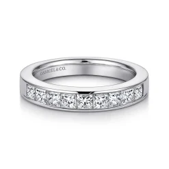Gabriel & Co. Perugia - 14K White Gold Princess Cut 9 Stone Channel Set Diamond Wedding Band - 0.85 ct