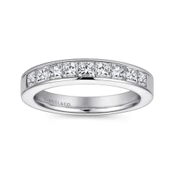 Gabriel & Co. Perugia - 14K White Gold Princess Cut 9 Stone Channel Set Diamond Wedding Band - 0.85 ct