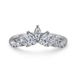 Gabriel & Co. Petra - Curved-14K White Gold Round Pear Shaped and Marquise Diamond Anniversary Band - 0.6 ct