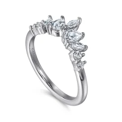 Gabriel & Co. Petra - Curved-14K White Gold Round Pear Shaped and Marquise Diamond Anniversary Band - 0.6 ct