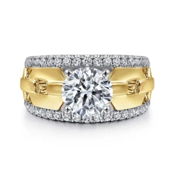 Online Gabriel & Co. Phoenix - 14K White Yellow Gold Wide Band Round Diamond Engagement Ring