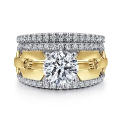 Online Gabriel & Co. Phoenix - 14K White Yellow Gold Wide Band Round Diamond Engagement Ring