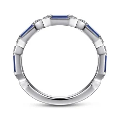 Clearance Gabriel & Co. Porta - 14K White Gold Channel Set Baguette Sapphire and Pave Round Diamond Anniversary Band - 0.05 ct