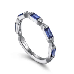 Clearance Gabriel & Co. Porta - 14K White Gold Channel Set Baguette Sapphire and Pave Round Diamond Anniversary Band - 0.05 ct