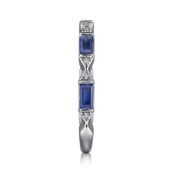 Clearance Gabriel & Co. Porta - 14K White Gold Channel Set Baguette Sapphire and Pave Round Diamond Anniversary Band - 0.05 ct