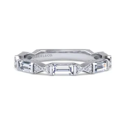 New Gabriel & Co. Porta - 14K White Gold Channel Set Baguette and Round Diamond Anniversary Band - 0.85 ct