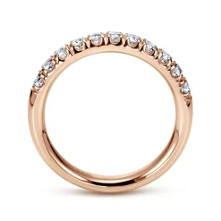 New Gabriel & Co. Portofino - 14K Rose Gold 11 Stone French Pave Diamond Wedding Band - 0.5 ct