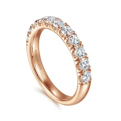 Clearance Gabriel & Co. Portofino - 14K Rose Gold 11 Stone French Pave Diamond Wedding Band - 1 ct