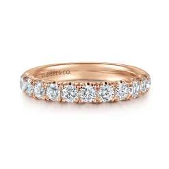 Clearance Gabriel & Co. Portofino - 14K Rose Gold 11 Stone French Pave Diamond Wedding Band - 1 ct