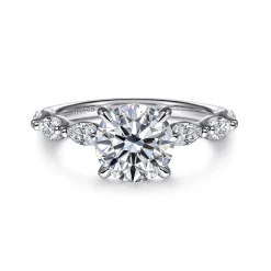 New Gabriel & Co. Posh - 14K White Gold Round Diamond Engagement Ring