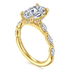 Clearance Gabriel & Co. Posh - 14K Yellow Gold Oval Diamond Engagement Ring