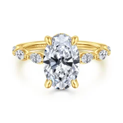Clearance Gabriel & Co. Posh - 14K Yellow Gold Oval Diamond Engagement Ring