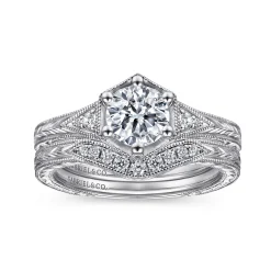 Outlet Gabriel & Co. Priya - Vintage Inspired 14K White Gold 6 Prong Round Diamond Engagement Ring