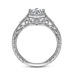 Outlet Gabriel & Co. Priya - Vintage Inspired 14K White Gold 6 Prong Round Diamond Engagement Ring