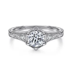 Outlet Gabriel & Co. Priya - Vintage Inspired 14K White Gold 6 Prong Round Diamond Engagement Ring