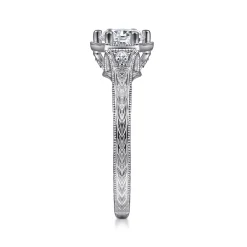 Outlet Gabriel & Co. Priya - Vintage Inspired 14K White Gold 6 Prong Round Diamond Engagement Ring