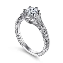 Outlet Gabriel & Co. Priya - Vintage Inspired 14K White Gold 6 Prong Round Diamond Engagement Ring