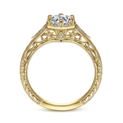 Best Gabriel & Co. Priya - Vintage Inspired 14K Yellow Gold 6 Prong Round Diamond Engagement Ring