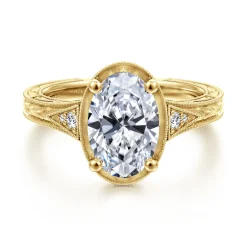 Sale Gabriel & Co. Priya - Vintage Inspired 14K Yellow Gold Oval Diamond Engagement Ring