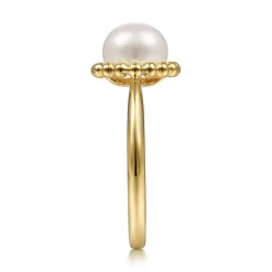 Online Gabriel & Co. Promise Ring - Beaded Signet Promise Ring 14K Yellow Gold Pearl Bujukan