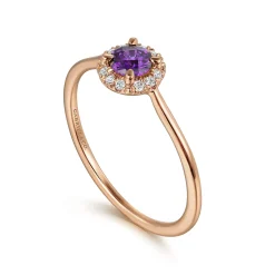 Discount Gabriel & Co. Promise Ring - 14K Rose Gold Amethyst and Diamond Halo Promise Ring