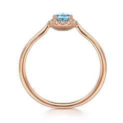 Online Gabriel & Co. Promise Ring - 14K Rose Gold Blue Topaz and Diamond Halo Promise Ring