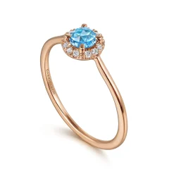 Online Gabriel & Co. Promise Ring - 14K Rose Gold Blue Topaz and Diamond Halo Promise Ring
