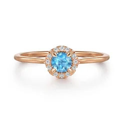 Online Gabriel & Co. Promise Ring - 14K Rose Gold Blue Topaz and Diamond Halo Promise Ring