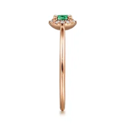 New Gabriel & Co. Promise Ring - 14K Rose Gold Emerald and Diamond Halo Promise Ring