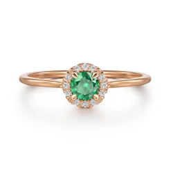 New Gabriel & Co. Promise Ring - 14K Rose Gold Emerald and Diamond Halo Promise Ring
