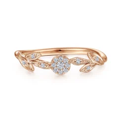 New Gabriel & Co. Promise Ring - 14K Rose Gold Floral Diamond Stackable Promise Ring