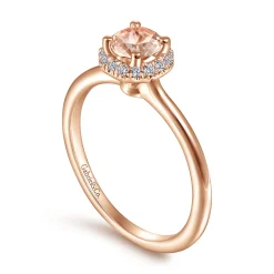 New Gabriel & Co. Promise Ring - 14K Rose Gold Octagonal Diamond Halo Round Morganite Promise Ring