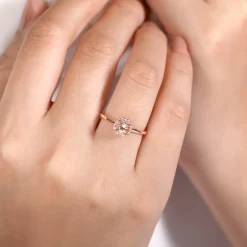 New Gabriel & Co. Promise Ring - 14K Rose Gold Octagonal Diamond Halo Round Morganite Promise Ring