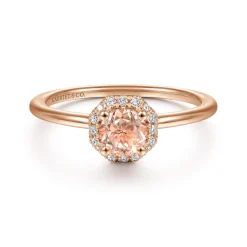 New Gabriel & Co. Promise Ring - 14K Rose Gold Octagonal Diamond Halo Round Morganite Promise Ring