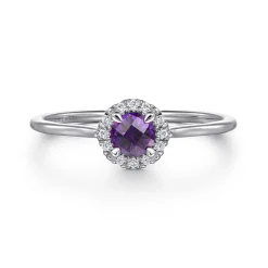 Outlet Gabriel & Co. Promise Ring - 14K White Gold Amethyst and Diamond Halo Ring