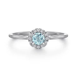 Sale Gabriel & Co. Promise Ring - 14K White Gold Aquamarine and Diamond Halo Ring