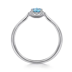 Clearance Gabriel & Co. Promise Ring - 14K White Gold Blue Topaz and Diamond Halo Promise Ring