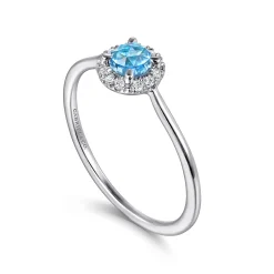 Clearance Gabriel & Co. Promise Ring - 14K White Gold Blue Topaz and Diamond Halo Promise Ring